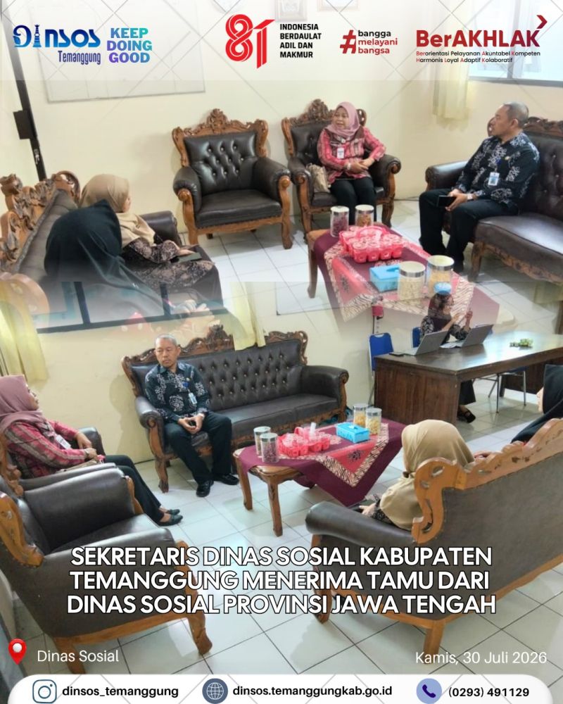 Sekretaris Dinas Sosial Kabupaten Temanggung menerima kunjungan tamu dari Bidang Pemberdayaan Sosial Dinas Sosial Provinsi Jawa Tengah