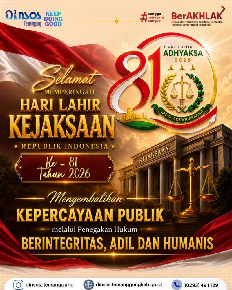 Dinas Sosial mengucapkan Selamat Hari Lahir Kejaksaan Republik Indonesia Ke-81 Tahun 2026