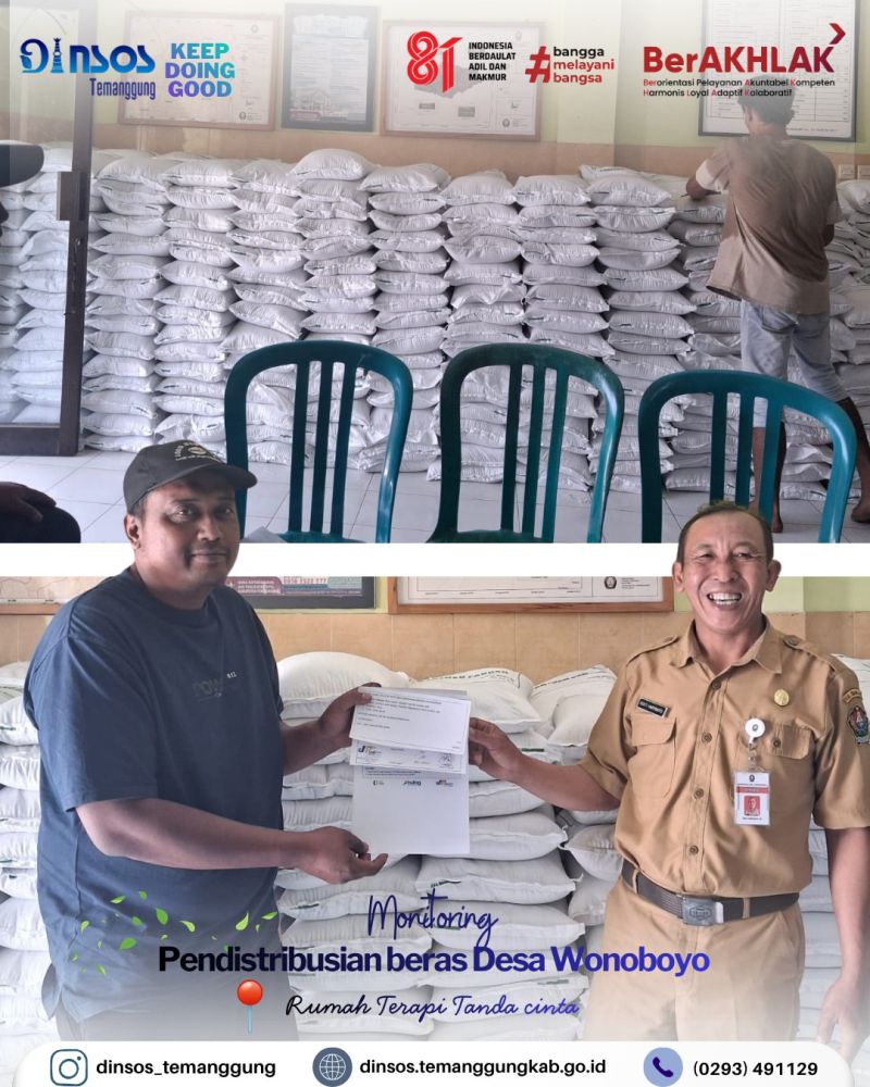 Pendamping Sosial Kecamatan Wonoboyo melaksanakan monitoring pendistribusian beras