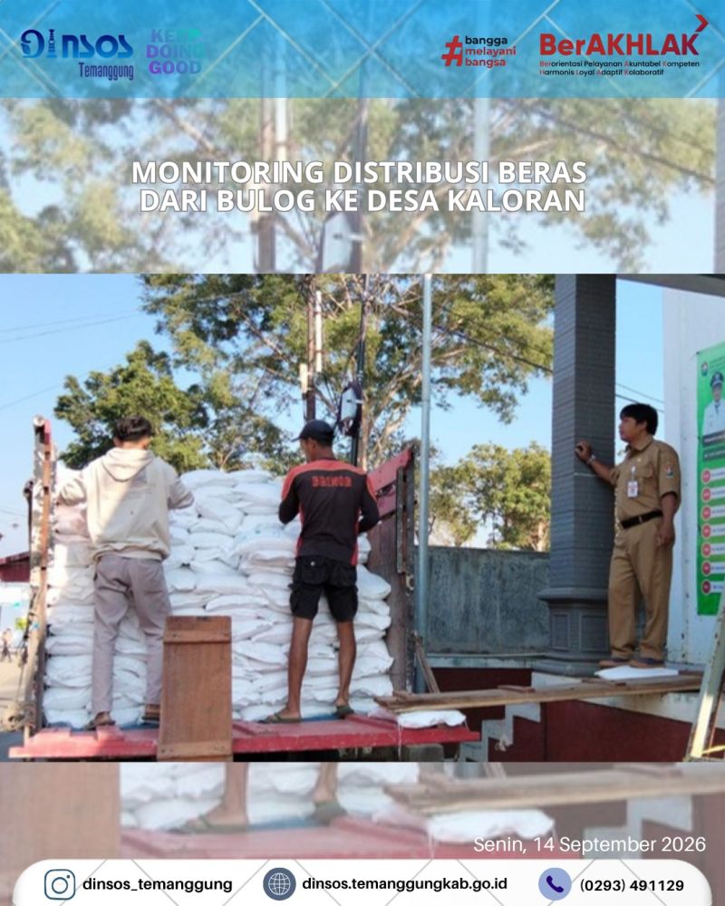 Pendamping Sosial Kecamatan Kaloran melaksanakan monitoring distribusi beras Bulog