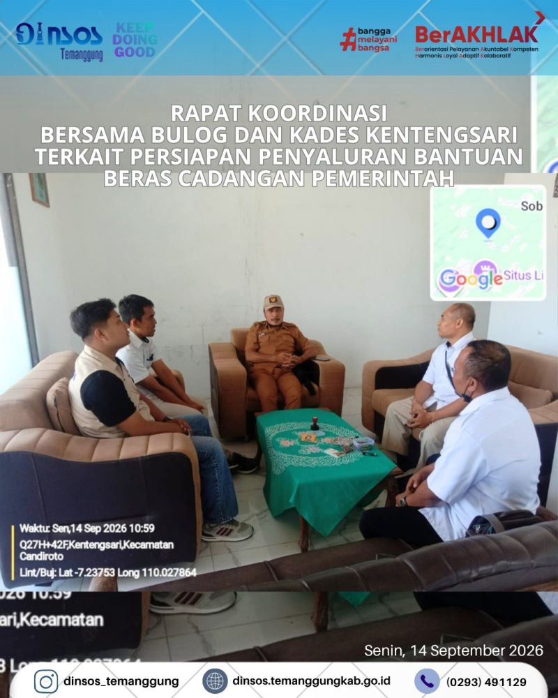 Pendamping Sosial Kecamatan Candiroto berkoordinasi bersama Bulog dan Kades Kentengsari