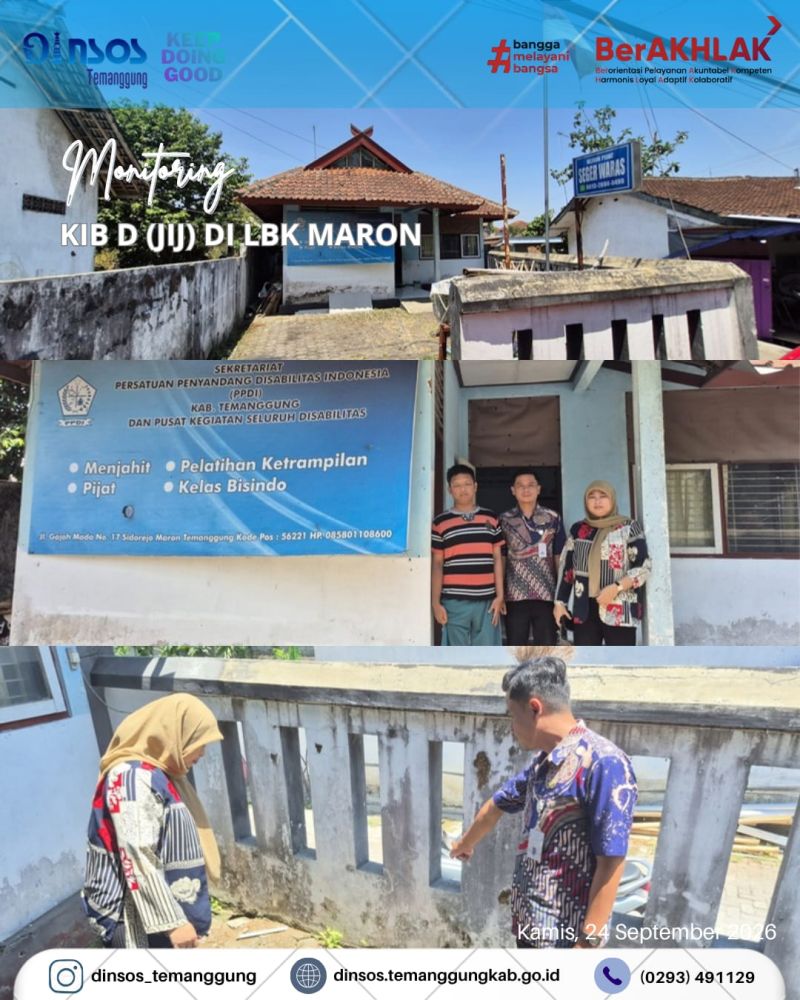 Dinas Sosial melaksanakan monitoring KIB D (JIJ) di LBK Maron
