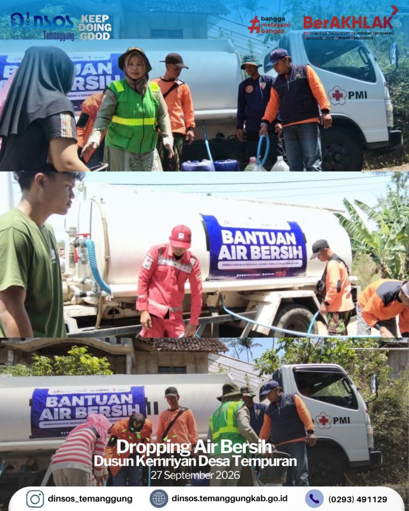 Pendamping Sosial Kecamatan Kaloran membersamai droping air bersih
