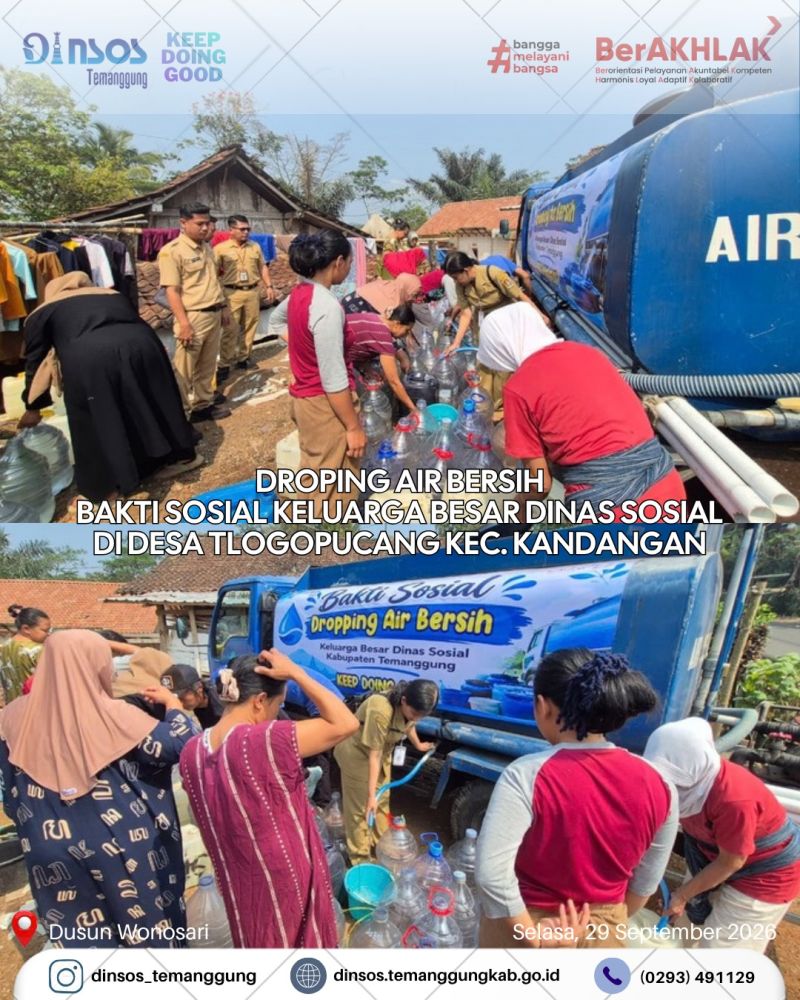 Keluarga Besar Dinas Sosial melakukan bakti sosial berupa droping air bersih