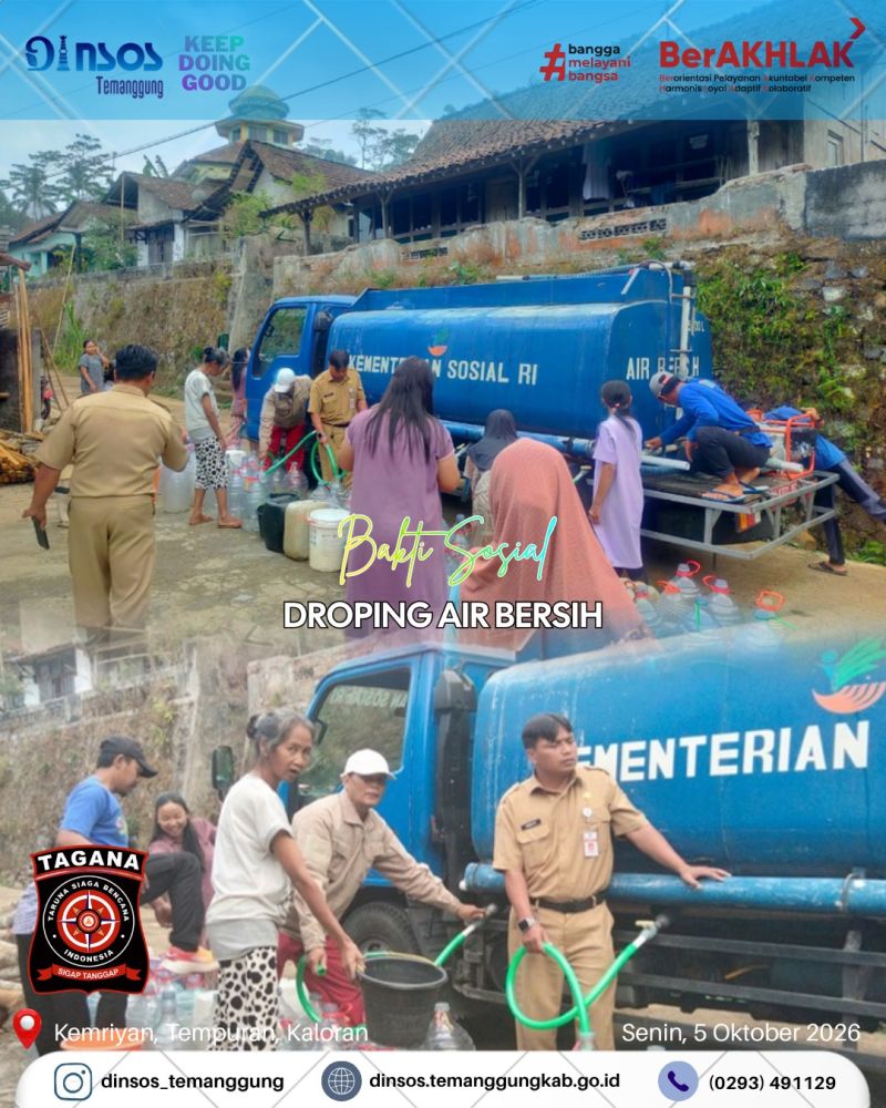 Taruna Siaga Bencana Kabupaten Temanggung telah melakukan droping air bersih