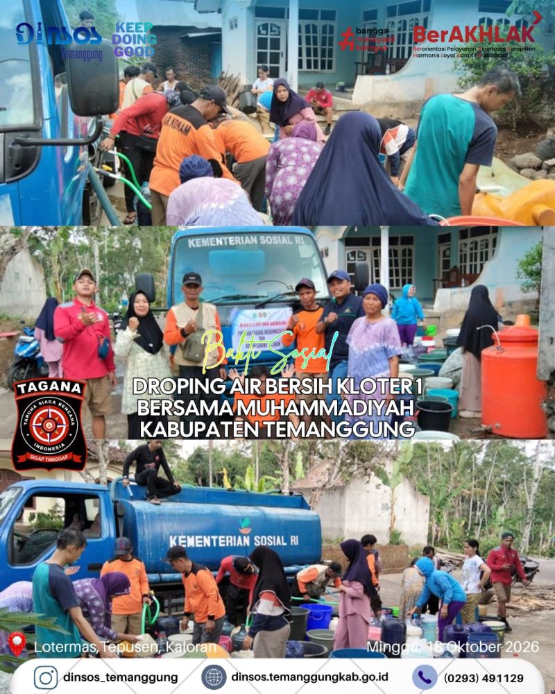 Kegiatan Dropping Air Bersih bagi Masyarakat Dusun Kandangan, Desa Tempuran, serta Dusun Lotermas, Desa Tepusen, Kecamatan Kaloran.