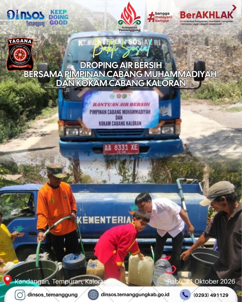 SINERGI KEMANUSIAAN, DINAS SOSIAL TEMANGGUNG SALURKAN AIR BERSIH UNTUK WARGA DUSUN KANDANGAN